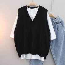 루즈핏 언발 니트 조끼 빅사이즈 오버핏 여성용