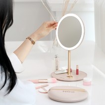 자연광 led 조명 링 라이트 화장 메이크업 거울 휴대용 접이식 미러 밝기조절 각도조절, 핑크