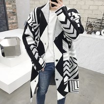 용된다 남자 겨울 오버핏 숄카라 체크 롱가디건