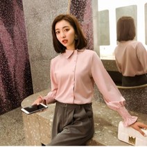 카라비대칭블라우스 카라블라우스 소매셔링블라우스