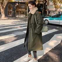 HK 여성용 겨울 털안감 카라퍼 여성 롱패딩 점퍼