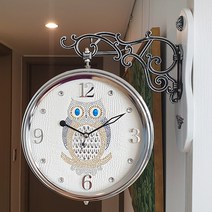 포인트 부엉이 무소음 양면시계 (아이보리)/양면벽시계 벽시계 벽걸이시계 인테리어벽시계