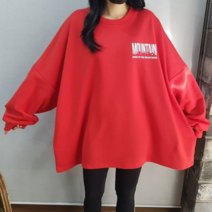 상상그이상 여성용 국내제작 마운틴 레터링 기모 박스 롱티셔츠 편안한 빅사이즈 원피스 집순이룩
