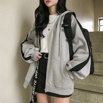 여자 중학생 오버핏 그레이 한줄 기모 후드 집업 여중생 여학생 고등학생