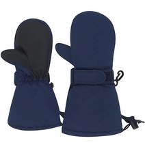 Duoyeree 방수 아동용 벙어리 장갑 플리스 안감 남아 여아용 겨울 스노우 스키 두꺼운 단열 추운 날씨용 네이비, Black Dinosaur