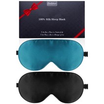 실크 수면 마스크 2팩 100% 천연 실크 아이 마스크 조절 가능한 스트랩 눈 수면 마스크 Beevines 여름 여행 눈 수면 마스크로 부은 눈을 줄이기 위한 (블랙 & 리, 09-black & Peacock Blue