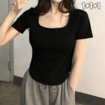 1+1+1 로얄리노 슬림 스퀘어넥 여자 반팔티