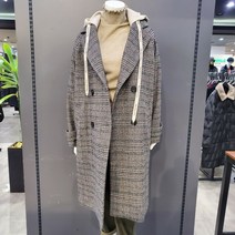 [백화점SAY][막스카라] 후드 체크 롱 울혼방 코트 M24QWH382