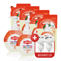 랩신 핸드워시 복숭아 500ml 용기 2개+450ml 리필 4개+플라워펌프 2개 증정 233363, 레몬 500ml 2개 450ml 4개 펌프