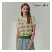 [백화점매장정품출고] 써스데이아일랜드 여성 니트 가디건 [Thursday Island] 아가일변형 배색 자카드 베스트(T212MVT131W)