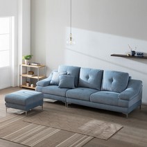 장인가구 바에르 기능성 패브릭 조야원단 34인 소파, 스툴, 블루