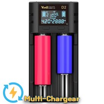 뉴 Yonii 다기능 18650 LCD 2구충전기 21700 26650 리튬 이온 배터리 편리 선물, 18650 충전거치대(D2)+아답터5V 2A
