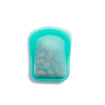 Stasher 플래티넘 리유저블 실리콘 식품 보관백 클리어+아쿠아 포켓 사이즈 118ml 2개입 일회용 플라스틱 줄이기 수비드 냉동보관 식기세척기 가능 샘 방지, Aqua