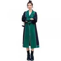 여자 여성 롱 트렌치 코트 바바리 배색 반반 캐주얼 정장 핑크 블루 그린 초록 바람막이 자켓 재킷 트윈룩