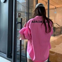 카라넥 핑크 데님셔츠 여성 초 가을 작은 키 디자인감각 보이핏 볼륨 와이드 루즈핏 와이셔츠 코트 상의 3730666721