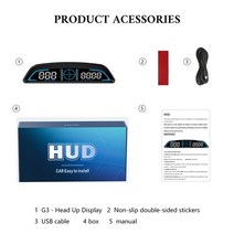 차량용 무선 헤드업 디스플레이 네비 연동 HUD 스마트 디지털 자동차속도계 계기판, g3 플래그십 버전