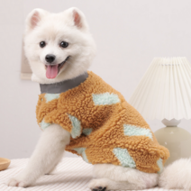 큐샵 강아지 후리스 뽀글이 올인원 배색 겨울옷, 오렌지+민트