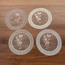 [신혼일기] 들꽃 한송이 엔틱 레이스 플라워 자수 컵받침 티코스터 6가지색상, 화이트