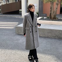 헤링본코트 겨울 여성 코트 자켓 그레이 헤링본 패턴 정장 모직 여성 가을 겨울