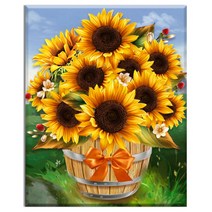 FASEN diy보석십자수 캔버스 형액자 세트 40cm x 50cm, AYW-7꽃바구니 해바라기