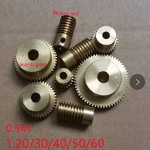 웜기어 1 세트 0.5m 황동 1:20 1:30 1:40 1:50 1:60 웜로드 세트가있는 전기 모터 황동, 40t 기어 보어 5, 웜로드 보어 3.17, 1개