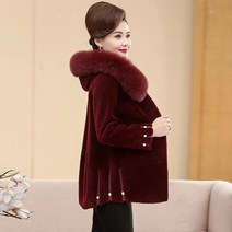 모피코트 2022 겨울 양 시어링 6xl 여성 어머니 39s 착용 여우 후드 울