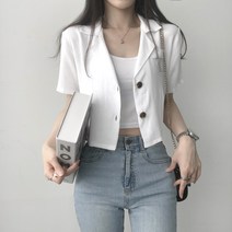 리리의감각 여성 린넨 크롭 카라 단추 여름 반팔 자켓