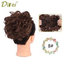 헤어피스 붙임머리 부분가발 DIFEI 지저분한 물결 모양 곱슬 머리 롤빵 탄성 Scrunchies 두 개의 플라스틱 빗 클립 부분가발헤어피스 부분가발브라운 블랙, [04] 8