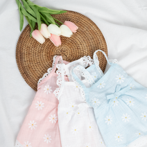 강아지 원피스 드레스 공주옷 꽃무늬 나시 린넨 봄옷 여름옷, 블루