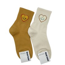 비비드칼라양말여성국산긴목노랑하트스마일