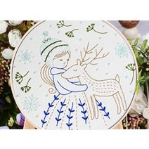 [조한스토어] 프랑스 자수 초보자용 십자수 DIY 패키지, 16) 겨울사슴, 1세트