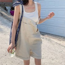 Makone 상표등록 Makone 상표등록 여성 여름 와이드 멜빵반바지 카키색 아이보리 멜빵와이드팬츠 숏 여자 꾸안꾸룩