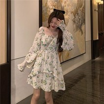 퐁순싸롱 플로럴 퍼프 프릴 보헤미안 꽃 빈티지 미니 원피스 YJ