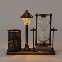 볼펜꽂이 데스크 장식소품 모래시계 LED등 연필꽂이