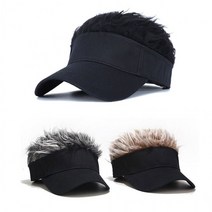 인모 달린 썬캡 골프 모자 가 가발 남자 메쉬 등산, 블랙브라운, 1개