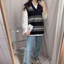 브링미[남녀공용]믹스 단가라 루즈핏 v니트조끼 베스트(2c)