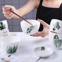신혼그릇세트 예쁜 도자기 그릇 세트 nordic green plant square 쌀, c