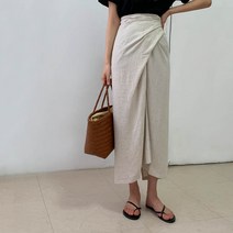 지니슬로우 린넨 꼬임 랩 롱 스커트