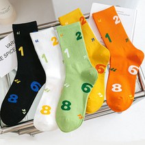 워더미 여성용 봄컬러 비비드 숫자 프린트 중목양말