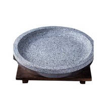 돌판 접시 주물팬 트레이 레스토랑 스톤 그릴, 돌솥 직경 26cm 나무 접시 포함