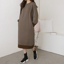 브이와이 여자 솔리드 면치마 소매셔링 쭈리 H라인 박시 원피스