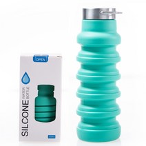 ANYOU 실리콘물병 여행용 물컵 아웃도어 스포츠 접이식 550ml, 스테인레스 스틸 컵 뚜껑, 녹색