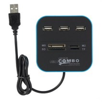 Grwibeou-USB 허브 콤보 3 포트 USB 2.0 마이크로 카드 리더기 SD/TF USB 분배기 허브 콤보 올인원 PC 컴퓨터 액세서리, 파란