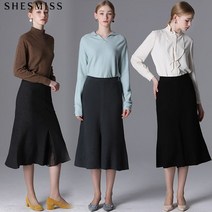 [쉬즈미스] 울소재 쉬폰 포인트 플레어 니트 스커트
