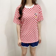 3color 루즈핏 체크 미키마우스 반팔 티셔츠