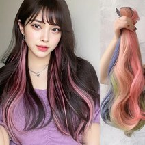 에쉬 브릿지 똑딱이 붙임머리 그라데이션 투톤 웨이브 포인트 컬러 헤어피스, 1개, 피스_스트레이트_샴페인핑크