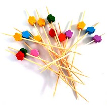 대나무 플라워 과일꽂이 꼬지 꼬치 햄버거 샌드위치꽂이 도시락 생일파티, 빨강