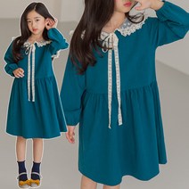 미니로이 클로버 주니어 여아 원피스 중학생 초등학생 레이스 카라 리본 봄 가을 긴팔