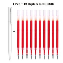원래 Xiaomi 펜 쓰기 부드러운 빛 Mijia 프레스 코어 교체 리필 블루 레드 블랙 0.5mm 비즈니스 롤러 볼펜, 1pen 10red Refills
