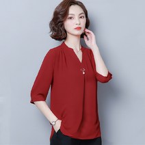 2021 여름 새로운 패션 여성 탑과 블라우스 3/4 소매 쉬폰 셔츠 V 넥 캐주얼 레이디 플러스 사이즈 L ~ 5XL 느슨한 옷
